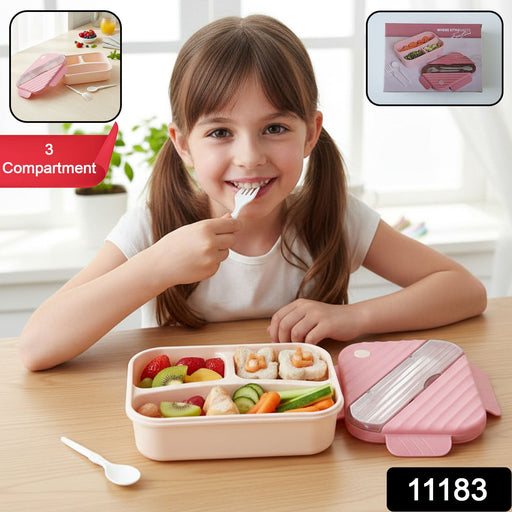 Lunch box for kids with multiple compartments and included spoon and fork