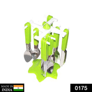 Close-up of the elegant 24-piece stainless steel cutlery set with mirror finish.