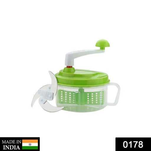 Close-up of the CookAura Manual Food Processor, showcasing its compact design.