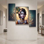 Divine Krishna flute wall art with vivid colors.