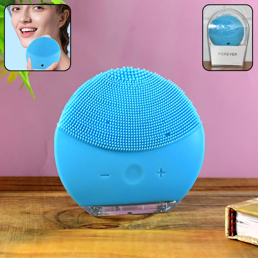 Rechargeable silicone sonic facial cleansing brush with soft bristles