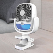 Velvet Wheels Portable Air Cooler with clamp, ideal for desk or stroller use.