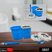 0837 Spin Floor Cleaning Easy Advance Tech Bucket Mop and Rotating Steel Pole Head with 2 Microfiber Refill Heads  for Household Floor Cleaning (MOQ :- 25pc) 