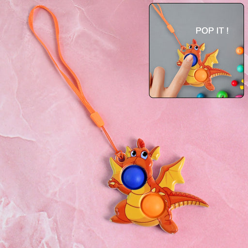 Dragon-shaped push pop fidget toy with orange strap for stress relief