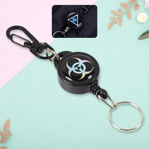 Durable retractable key chain with steel wire, shown ready for attachment.