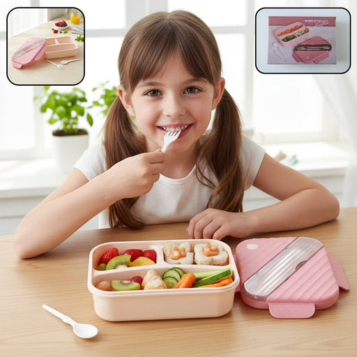 Plastic 3 compartment lunch box for kids, with separate food sections and secure lid