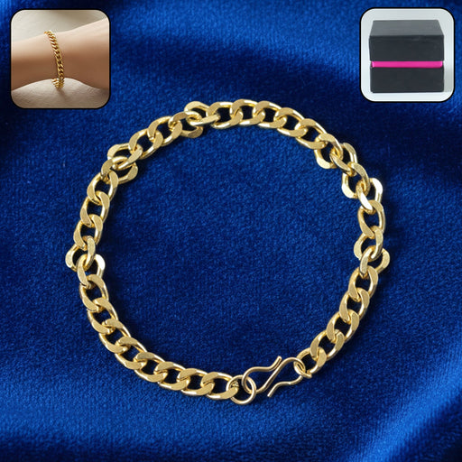 Gold finish classic chain link bracelet for men and women on wrist
