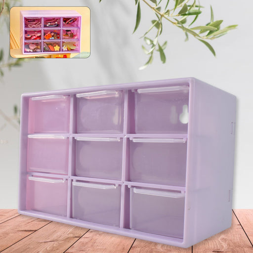 Compact plastic jewellery drawer organizer with 9 transparent compartments