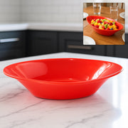Top view of vibrant red Plastic Marin serving bowl with oval design