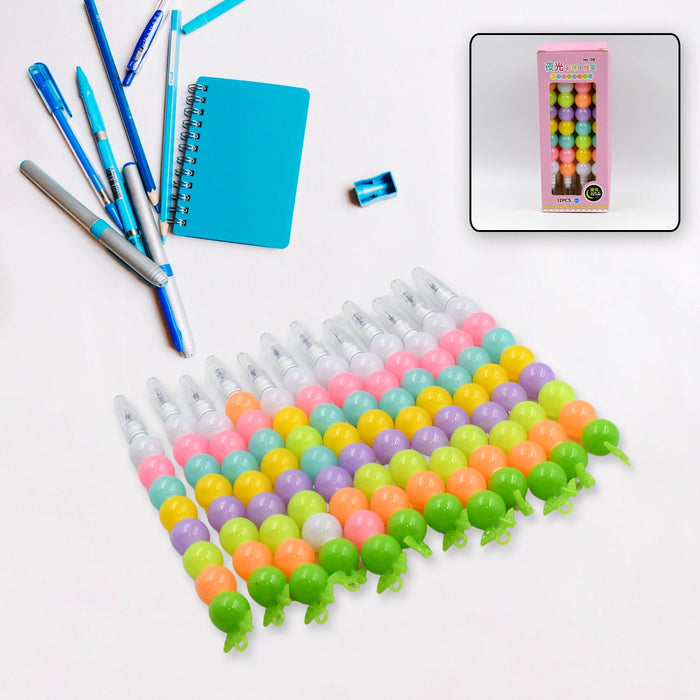 Stylish Pearls Pen Plastic Moti Non-Sharpening Design Pen Multicolor Pearls Moti Gel Pen, Fancy Designer Attractive Gel Pen for Kids Pack of (12 Pc Set )