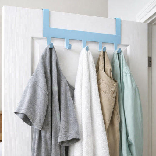 Metal 5 hook hanging rack for clothes and accessories over the door
