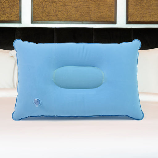 Inflatable travel pillow showing its compact size and comfortable design
