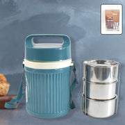Three-compartment leakproof lunch box open, showcasing its spacious interior.