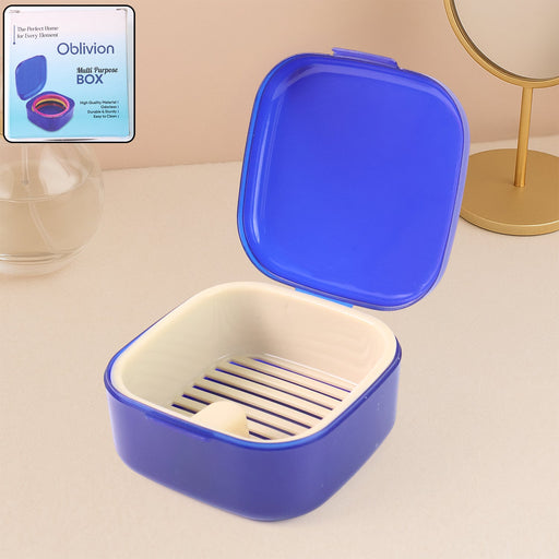 Blue multi-purpose storage box with lid and draining tray