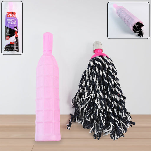 Heavy-duty floor cleaning mop refill with plastic bottle grip and absorbent cotton head