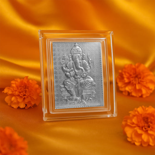 Lord Ganesha silver-plated embossed photo frame for spiritual home decor