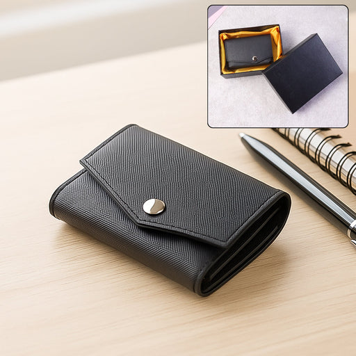 Compact multi-card wallet with durable snap closure and textured finish