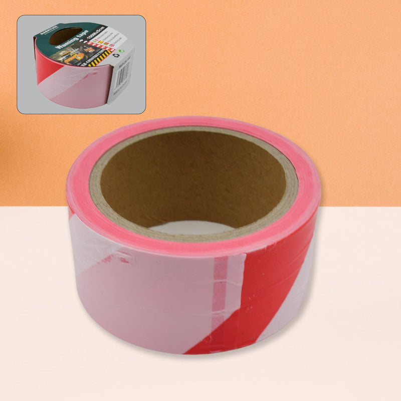 Bright red and white non-adhesive safety warning tape roll.
