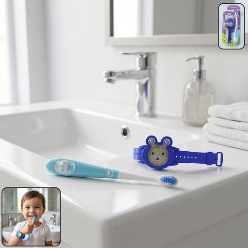 Kids toothbrush with cartoon watch toy in colorful design
