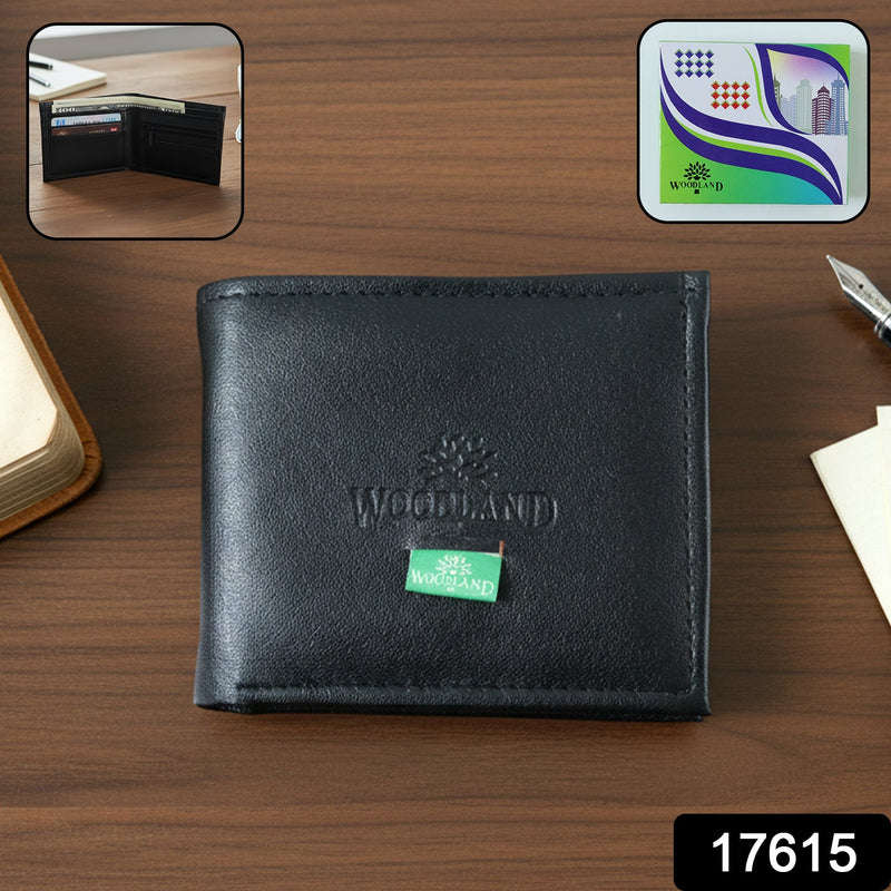 Classic bi-fold wallet open displaying multiple card slots and currency compartments