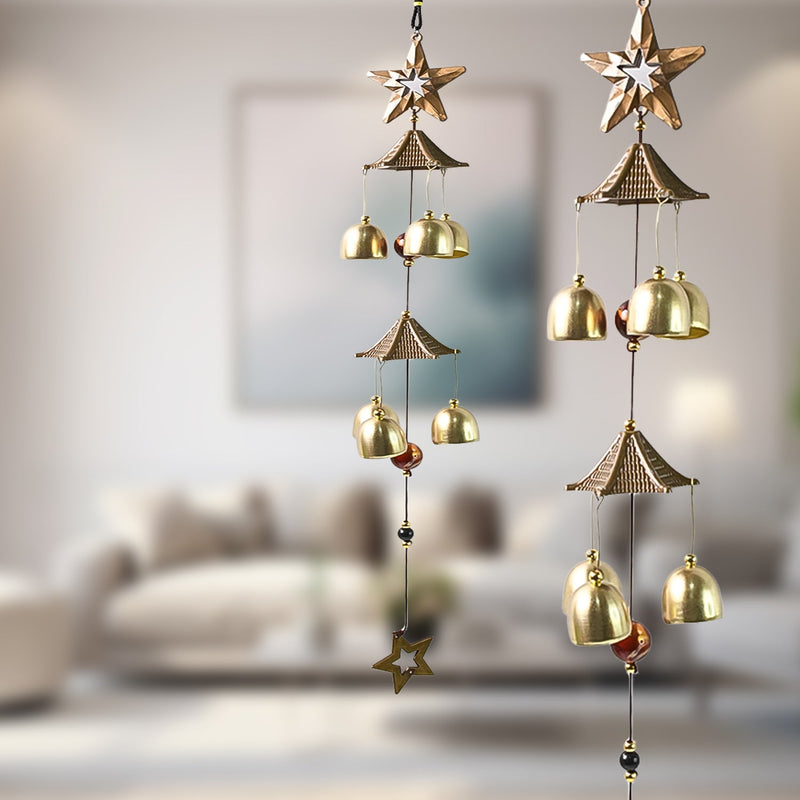 Metal dragonfly wind chime illuminating under sunshine with vivid colors, ideal for garden decor