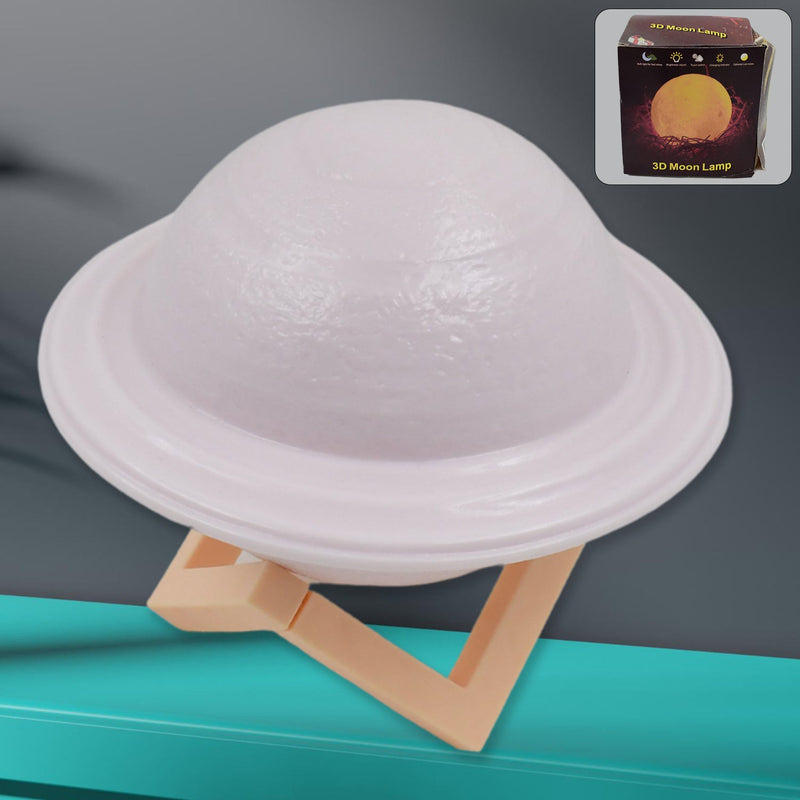 Vibrant 3D Saturn Lamp glowing with multicolor light on a dark background.