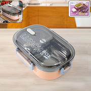 Angled view of leak-proof stainless steel tiffin lunch box