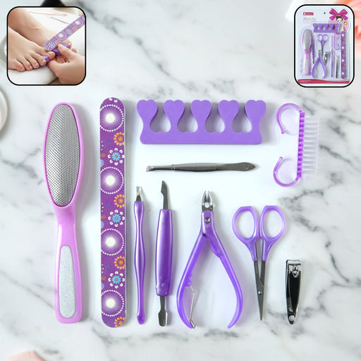 Manicure & pedicure nail care tool set with 10 essential grooming pieces
