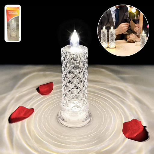 Glowing LED tea light candle emitting warm flickering light