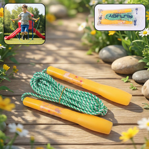 Kids skipping jump rope with soft grip handles and vibrant rope