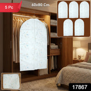 Set of five breathable garment covers for hanging clothes