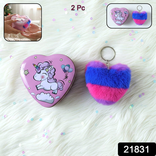 Cartoon printed heart shape gift box in vibrant colors included in the 2-piece gift set