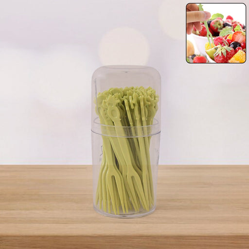 Jar of 50 plastic fruit forks for desserts and appetizers