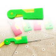 Automatic sui dhaga device in a vibrant multicolour, displayed with clear usage instructions.