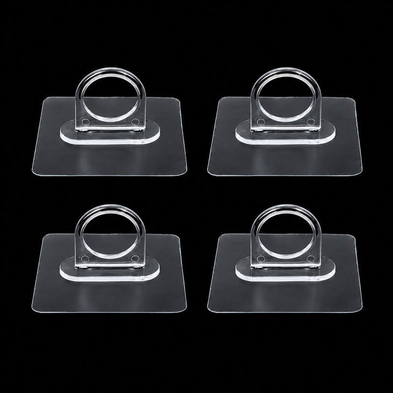 Adhesive plastic wall hook 4-piece set mounted on wall for home organisation
