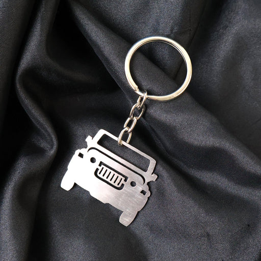 Metal Jeep shape keychain with polished stainless steel finish