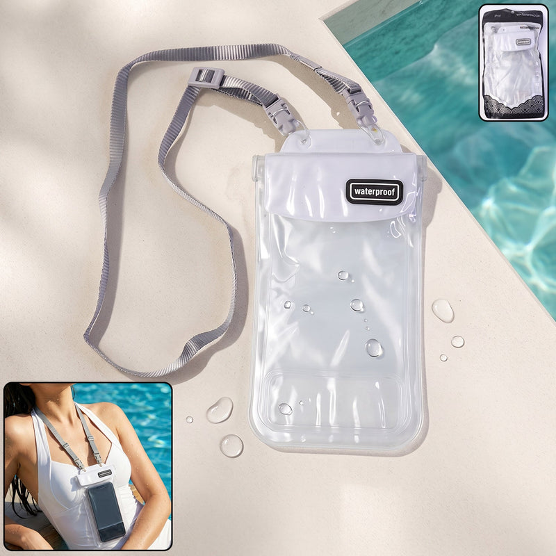 Main view of waterproof mobile pouch cover with lanyard