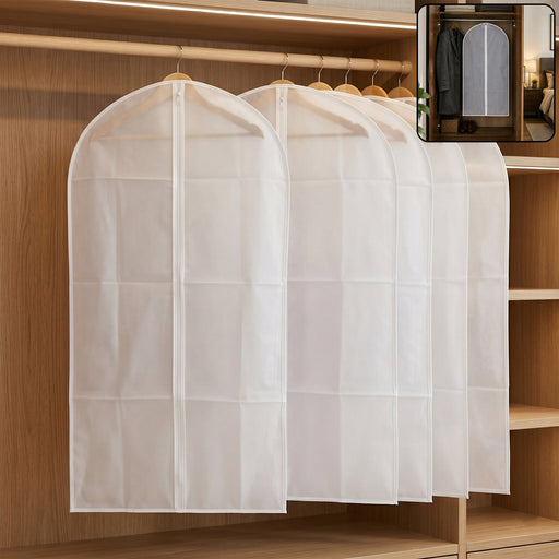 Main view of foldable non-woven suit cover set showing full-length zipper and breathable fabric.