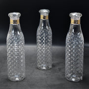 Close-up of the translucent diamond cut water bottles, highlighting their durable plastic.