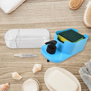 Hand pressing the pump of the versatile 3-in-1 soap dispenser for dishwashing liquid.