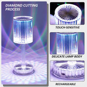 6605 Crystal Table Lamp , Touch Control Atmosphere Nightstand Lamp With USB Charging Line 