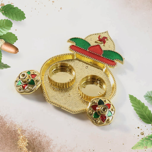 Decorative Kalash shape kumkum box with dual compartments for traditional pooja