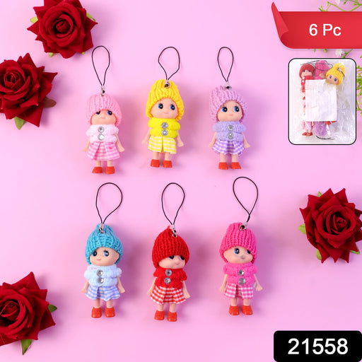 Adorable cartoon mini doll key ring charms in a pack