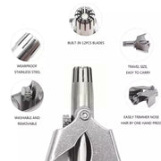 Detailed view of the nose hair clipper's head, demonstrating its safe trimming design.
