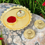 Elegant Puja Thali featuring a traditional design, perfect for Hindu ceremonies.