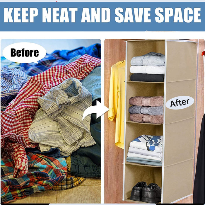 6743 Fabric Hanging 4-Shelf Closet Cloth Organizer 