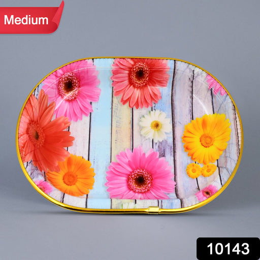 Close-up of the durable plastic serving tray, showcasing its smooth finish.