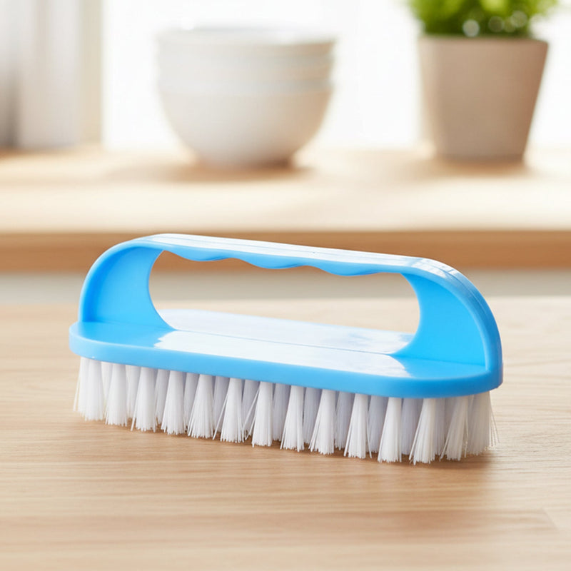 Top view of handheld cleaning brush showing durable build and sturdy bristles.