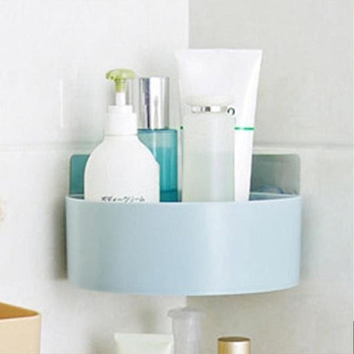 White plastic multipurpose shelf mounted in a modern bathroom.