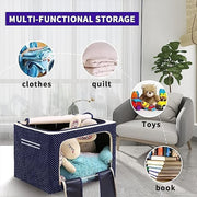 The foldable steel-frame storage box collapsed flat for compact, space-saving storage.
